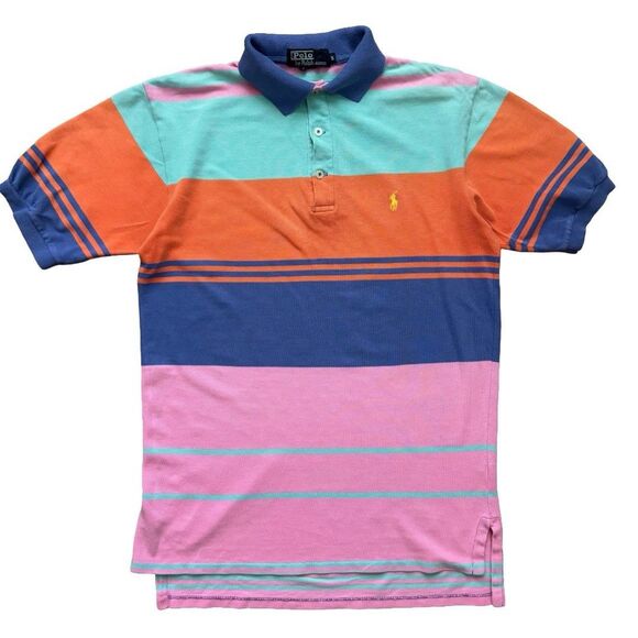 Vintage 90s Polo Ralph Lauren Striped Colorblock Shirt Mens S Made In USA - Picture 1 of 7
